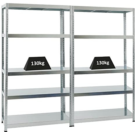 PROREGAL Mega Deal 2er-Sparset Metallregal Steel Eagle 180x100x40cm Fachlast 130kg Verzinkt Schwerlastregal, Küchenregal, Kellerregal, Steckregal, Garagenregal, Lagerregal