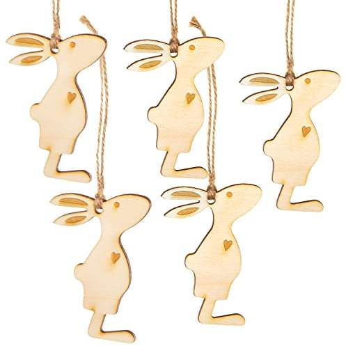 Logbuch-Verlag 5 Osterhasen aus Holz Natur 8,5 cm - Holzanhänger Hase als Osterdeko zum Aufhängen Osterstrauch schmücken