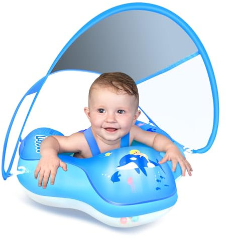LAYCOL Schwimmring Baby mit abnehmbarem Sonnendach, Baby Float Aufblasbare schwimmreifen Baby für Baby ab 3-36 Monate(Dunkelblau, XL)