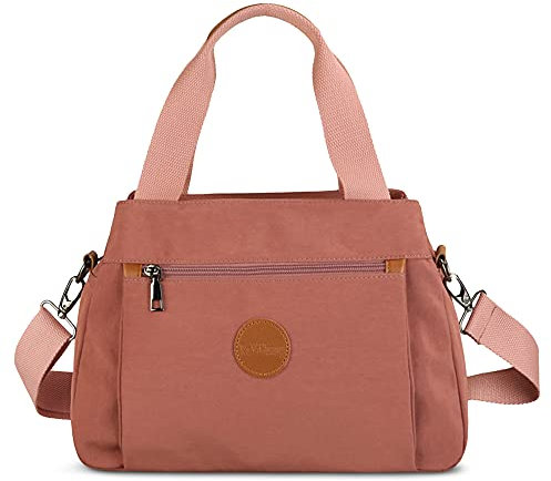 DORRISO Borsa Donna Borse Donna Borsa Tracolla Tela Leggero Borsetta Mano Tasche Multiple Messenger Bag Grande Capacità Anti furto per Office Lavoro Vacanze Viaggio Casual Rosa