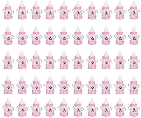Hztyyier 50 Stück Babyflasche Pralinenschachtel Kunststoff Partygeschenke Milchflaschen für Partybevorzugungen Geschenke Babyparty (Rosa)