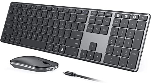 seenda Wireless Bluetooth Keyboard and Mouse Combo (USB + Dual BT), SKM64-3 Multi-Device Rechargeable Slim Keyboard and Mouse, Compatible for Win 7/8/10, MacBook Pro/Air, iPad, Tablet - Black Gray