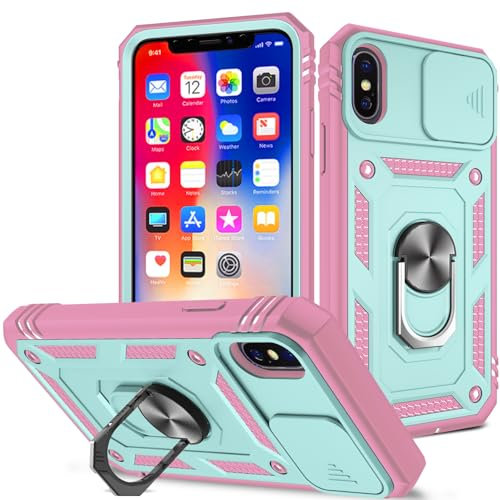 DAWEIXEAU für iPhone X Hülle,iPhone XS Hülle,Kameraschutz Handyhülle Drop Resistance Handys Schutzhülle für iPhone X/XS (5.8) (Rosa Grün)