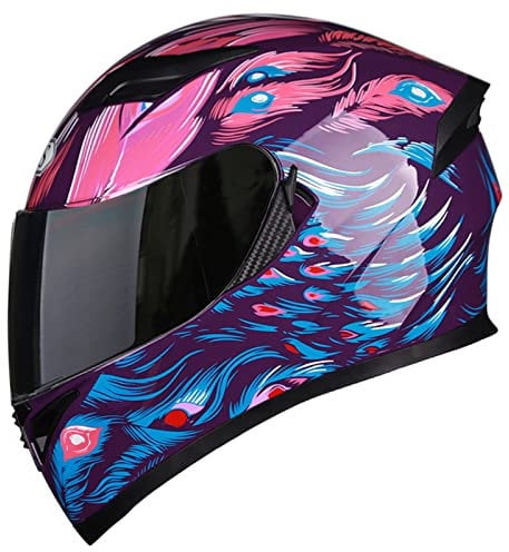 Lightweight Full Face Motorcycle Street Bike Helmet with Clear/Tinted Sun Visor Unisex Adult Comfortable Motorbike Moped Helmet for Youth Men and Women, DOT/ECE Approved,Pink Purple B,XL