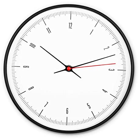 K&L Wall Art Lautlose Wanduhr Küche schwarz weiß langlebiges Quarz Uhrwerk roter Sekundenzeiger ohne Tickgeräusche Wohnzimmer Wanduhren modern Büro Schlafzimmer Ø 25cm rund (Schwarz-Weiß)