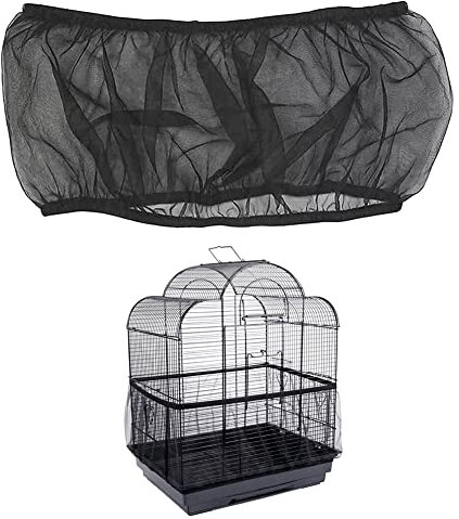 Vogelkäfig Abdeckung, Verstellbarer Vogelkäfig Netz, Abdeckungen für Vogelkäfige, Vogelkäfig Schutznetz Mesh Rock, Mesh Seed Catcher Käfigabdeckung Belüftet für Vogelfutter Kleintiere (Schwarz, XL)