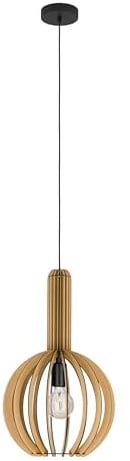 EGLO Pendelleuchte Esstisch Velasco runde Hängelampe | für Wohnzimmer und Esszimmer, Esszimmerlampe aus Holz in Ahorn und Metall in schwarz, Lampe hängend mit E27 Fassung