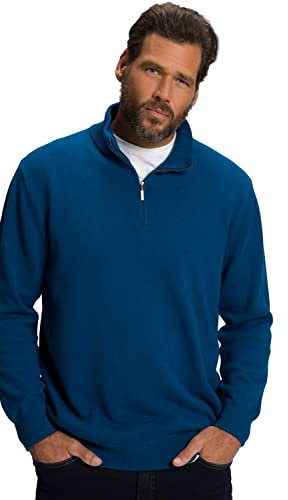 JP 1880 Herren L-8XL bis 7XL, Troyer aus Strick, Pullover mit Stehkragen, Zipper, Rippbündchen, Reine Baumwolle blaugrün XXL 716842768-XXL