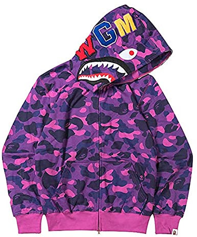 LIAOPUFUS Uomo 3D Stampato Shark Felpa con Cappuccio Hip Hop a Maniche Lunghe Zipper con Cerniera Mimetica Moda Street Wear(S,Viola Destra)