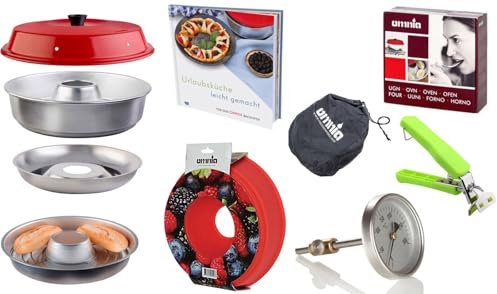 9-teiliges Spar-Set Camping Backofen | Omnia Backofen + Omnia Aufbackgitter + Omnia Silikonform + Omnia Tasche + mzmp Kochbuch + Omnia Backofenthermometer + Sun and Ice Haltegriff