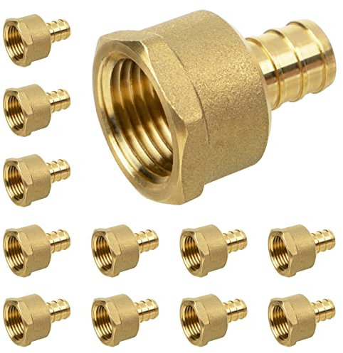 JUWO PEX-Anschlussstück, 1,27 cm NPT-Innengewinde auf 1,27 cm PEX-Adapter für Sanitär-Reparaturen oder Umformung, stabile und langlebige Messingquetschverschraubung (12 Stück)