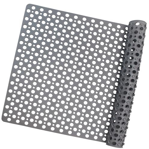 Tiamo Extra Large Shower Mat for Walk in Shower, 47 * 31 Inch Non Slip Grey Shower Mat with Big Suction Cups and Drain Holes,Machine Washable
