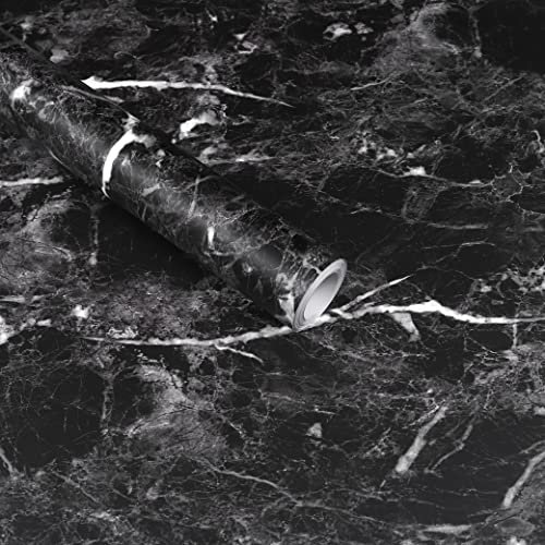 Klebefolie Möbel Marmor Möbelfolie Schwarz Selbstklebend Folie 60cmX600cm Wasserdicht Tapeten Dekofolie für Möbel Wände Schränke Küche Tische
