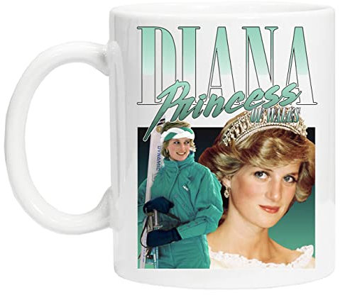 Diana Princess Of Wales 90s Style Wiederverwendbare Tasse aus weißem Glas für Tee und Kaffee Coffe Cup