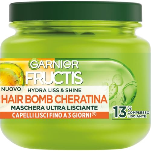 Garnier Fructis Maschera Ultra Lisciante, Per Capelli Crespi e ribelli, Effetto Luminoso, Con Olio di Argan e Cheratina Vegetale, Hydra Liss & Shine, 320 ml