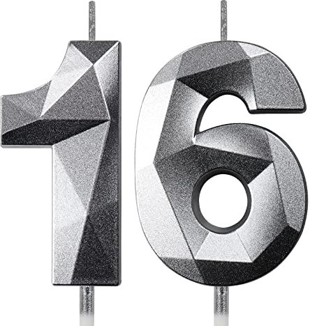 16th Birthday Candles for Cakes Number Candles Silver Cake Candles for Anniversary Birthday Party Decorations Cake Toppers 16th Birthday Cake Candles