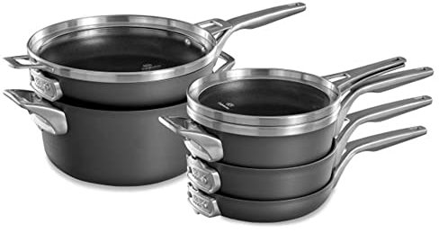 Calphalon Premier Space-Saving Stackable 8 Piece Pot and Pans Set, Hard-Anodized Nonstick Cookware w/MineralShield Technology, Dishwasher & Oven Safe