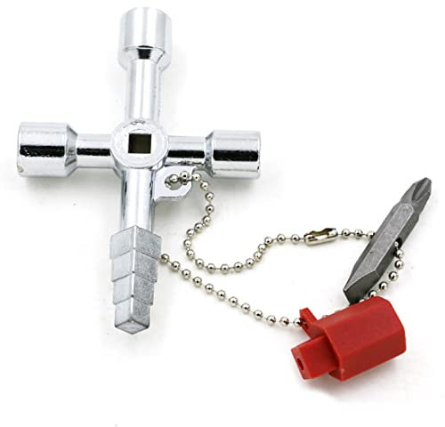 XPEX 4 in 1 Universalschlüssel Schaltschrankschlüssel Vierkant- Dreikantschlüssel Kreuzschlüssel für Wasser, Bauschlüssel, Radkreuz, 4 kant schlüssel,Heizkörper entlüftungsschlüssel