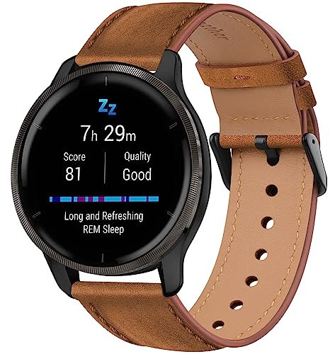 Mugust Leder Armband für Garmin Venu 2/Vivoactive 4, 22mm Ersatzband Kompatibel mit Forerunner 255/Samsung Galaxy Gear S3 Frontier (Rot Braun)