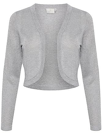 KAFFE Bolero KAankra Damen Bolero Festlich Jäckchen mit Langarm Kurze Strickjacke L, Grey Mel. w. Silver Lurex