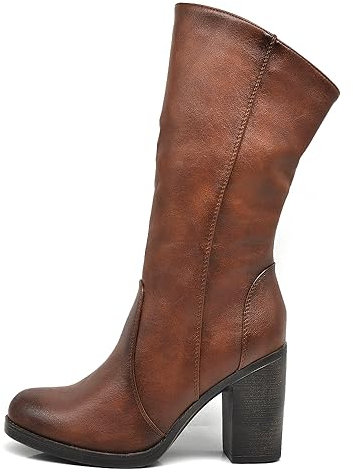 IF Fashion Scarpe Stivali Stivaletti Camperos da Donna Al Polpaccio Con Tacco Grosso MP315-1 marrone N.40