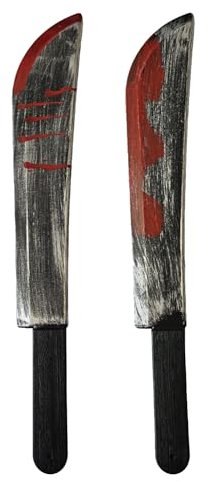 GUBA® Halloween Bloody Knife - Fake Plastic Knives with Blood Splatter Realistic Look Bloodied Machete Costume Prop Fancy Dress Accessory. Assorted Bloody Old Machete Size 53cm, 8cm