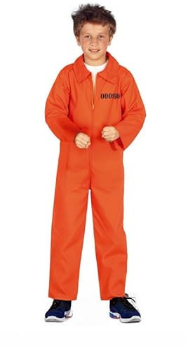 My Illusions Kids Prisoner Costume Boys Orange Convict Halloween Fancy Dress Outfit (Large 7-9 Years)