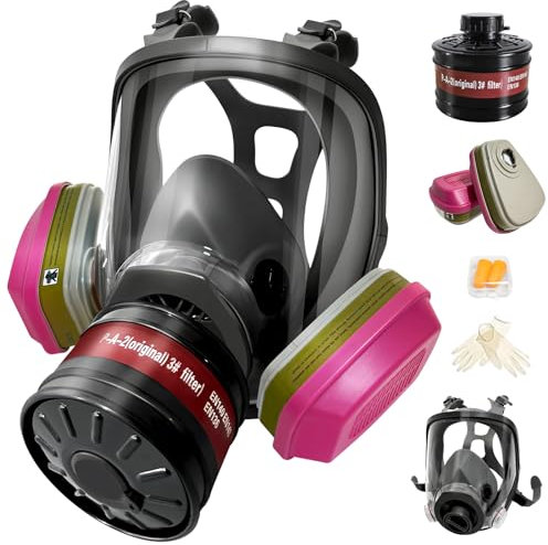 KOOVAGI Vollgesichts-Gasmasken Survival Nuklear und Chemie mit 60926 & 40mm Aktivkohlefilter, Staubmaske Anti Nebel gegen organischen Dampf gegen Gas Formaldehyd Chemisch