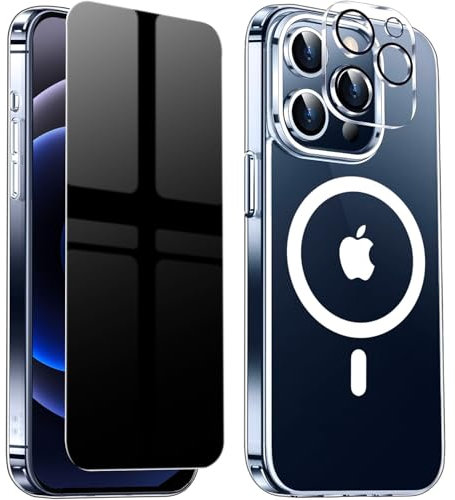 QiiStar for iPhone 12 Pro Privacy Case,with Anti Peep Screen Protector & Camera Cover [Anti Yellow] Compatible with MagSafe Front and Back 360° Full Body Protection Magnetic Case,Crystal Clear