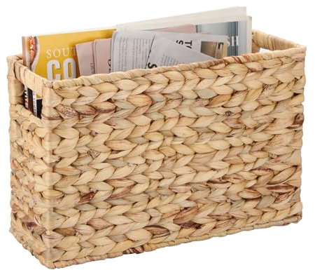 TOLIDA Porte-journaux robuste en jacinthe d'eau, panier de rangement tissé, porte-documents, panier en osier pour livres, magazines, papiers comme décoration de cadeau, 39,5 x 14 x 25,3 cm