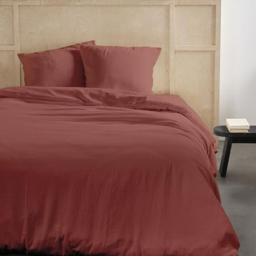 TODAY Parure de lit 2 Personnes 260x240cm Gaze de Coton Unie Terracotta