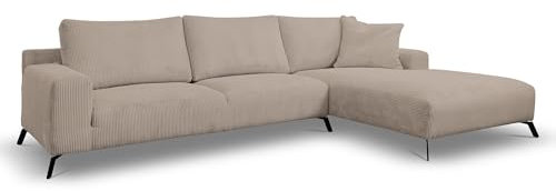 VENASI MÖBEL Ecksofa ohne Schlaffunktion Links/Rechts Sofa L-Form Eckcouch Couchgarnitur Couch Cordstoff (Cappuccino, Rechts)