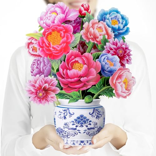 Airpark Mothers Day Gifts Pop Up Flower Card, 3D Peony Bouquet Mothers Day Cards for Mom Women, Birthday, Thank You, Teacher Appreciation Gifts, Floral Card with Envelope & Note