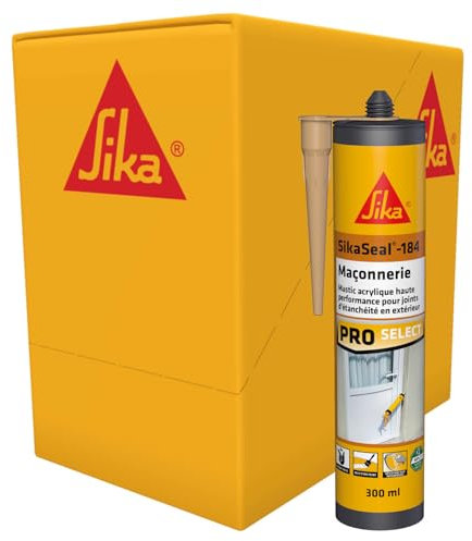 SIKA - Mastic acrylique haute performance - SikaSeal-184 Maçonnerie Beige - Réparation de fissures - Joints d’étanchéité - Extérieur/intérieur - Carton de 12 cartouches de 300ml