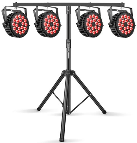 DELIBANG 4Pcs 18 LED Par Bühnenlicht mit Stativ,200W LED Strahler RGBW Disco Partylicht mit Auto/Strobe/ DMX512 Steuermodus, Discolicht Moving Head für Party Club Bar Hochzeit