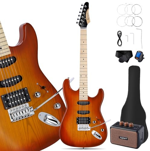 Leo Jaymz 39 Inch Full Size Electric Guitar Kit Electric Guitar Beginner Kits - Portable Amp,Digital Tuner,Gig Bag,Strap,Cable (Cherry Sunburst)