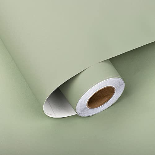 HotDecor Selbstklebende Tapete Grün 60cm x 800cm Möbelfolie Küche Klebefolie Salbeigrün für Küchenschränke Wand Tapeten Wohnzimmer Folie Für Möbel Tisch Grüne Tapete Selbstklebend Vintage Kindertapete