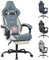 WOTSTA Gaming Stuhl Ergonomischer Gamer Stuhl Bürostuhl mit Fußstütze Racing Computerstuhl Höhenverstellbar Gepolstert Gaming Chair Blau Beige