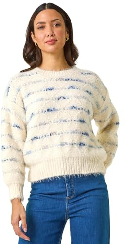 Roman Fluffy Yarn Jumper for Women UK Ladies Thick Sweater Warm Cosy Chunky Knitted Pullover Winter Furry Casual Smart Textured Everyday Cuddly Soft Knitwear