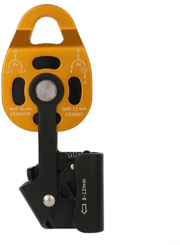 BlissfulAbode Heavy Duty One-Way Climbing Pulley 25KN Static Load Capacity Aluminum Alloy for Lifting Dragging 8-12mm Rope (Golden)