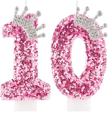 Zi Lan 10 Geburtstag Kerzen für Mädchen, rosa Krone Nummer 10 Cake Topper Dekorationen für Frauen Party Hochzeit Jahrestag Feier Supplies