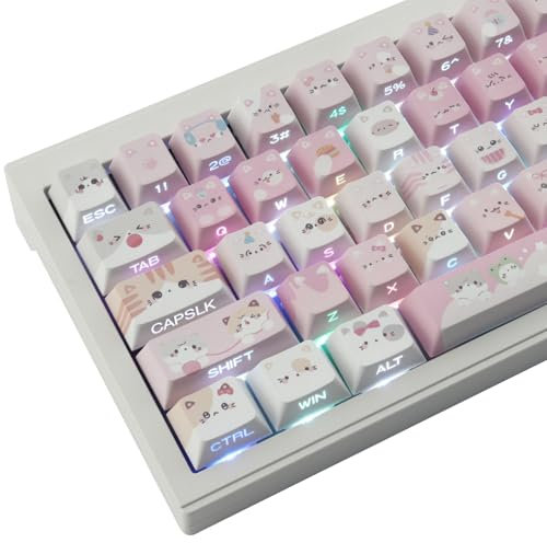 PBT Keycaps - Side Printed Keycap Set,136 Keys Shine Through Meow Meow Squad Custom Cat Keycaps, Cherry Profile Keyboard Keycap for Cherry Gateron MX Swithes ISO/ANSI Layout Mechanical Keyboards