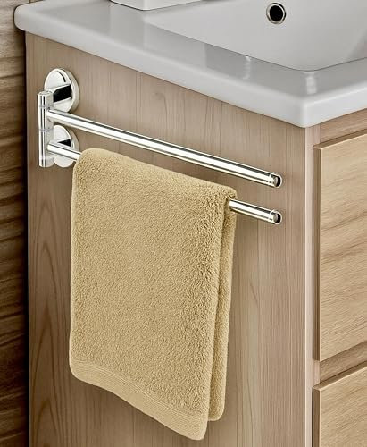 IPEA Porta Asciugamani Adesivo da Parete o Mobili Bagno - 2 POSTI - Non Necessita Foratura - 180° - Design Moderno - Doppio Braccio Mobile - Porta Salviette da Muro da Incollare Bagno, Doccia, Casa