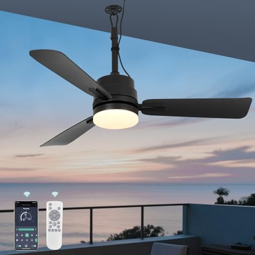 AHAWILL Ventilatori da soffitto per esterni da 106,7 cm, con luci e telecomando, ventilatore da appendere a gazebo, ventilatore da soffitto per patio, 3 CCT, dimmerabile, ventilatore portatile con