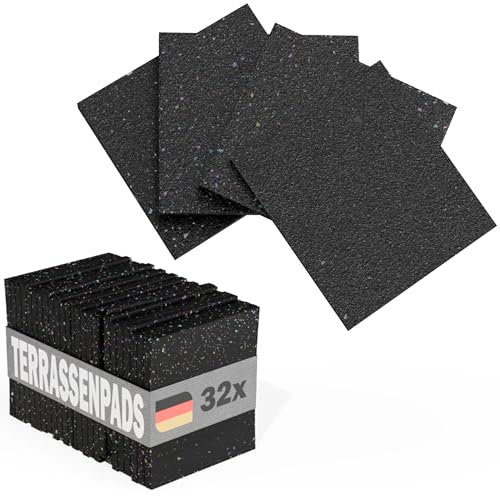 Terrassenpads 32 Stück - 90x90x10mm - Gummigranulat Unterlage für Terrasse & Balkon - Bautenschutzmatte Made in Germany