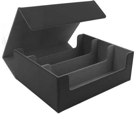 Kartendeckbox 3 Reihen großer Kapazität Magnetischer Verschluss PU Leder -Kartendeck Vorlage für Spielkarten Tarotkarten (Black Shell with Grey Lining)