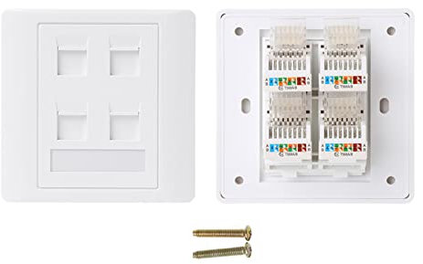 KHZen 6 Type 4 Ports RJ45 Internet Wall Outlet Faceplate 86x86mm With 4 CAT.6 Keystone For LAN Ethernet Panel