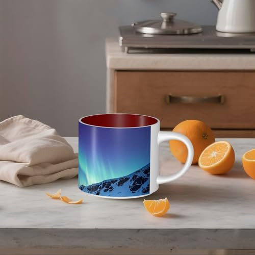 STVYUKL Ceramic Coffee Mug 15oz, Funny Coffee Mug With Big Handle Northern Lights Tea Cup Gift Cup For Latte, Cocoa, Coffee Red