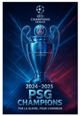 utahcr Poster auf Leinwand PSG Champions League 2024–2025, Schlafzimmer, Dekoration, Landschaft, Büro, Raumdekoration, Geschenk, 30 x 45 cm