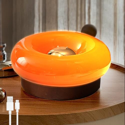 EOEO Lámpara de Mesa LED Recargable, Lamparas de Escritorio Donut Regulable Táctil Lampara mesilla de Noche Pilas Inalámbrica Luz de Mesa Vidrio para Dormitorio Salón Comedor,Naranja